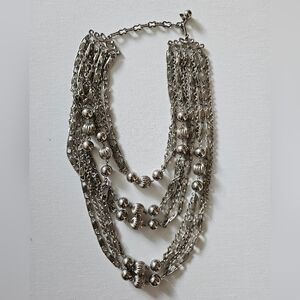 Kramer Of NY Vintage Multi Strand Layered Chunky Silver Ball Necklace